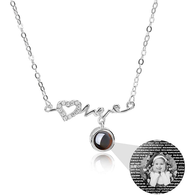 Personalized Custom Photo Heartbeat Shape Necklace Crystal Projection Pendant - MERGE.DAY.1.FREESTYLE