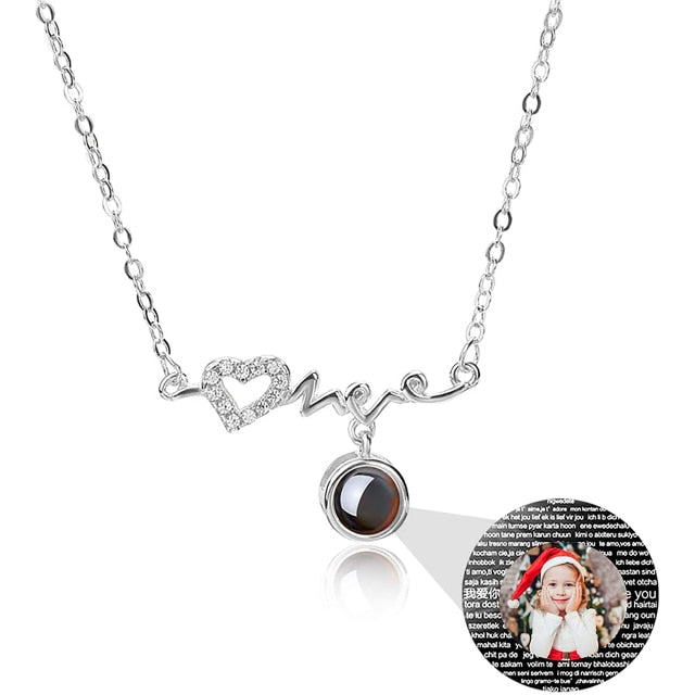 Personalized Custom Photo Heartbeat Shape Necklace Crystal Projection Pendant - MERGE.DAY.1.FREESTYLE