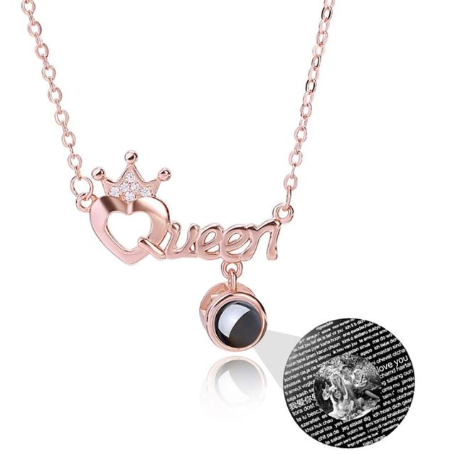 Projection Necklace Custom Photo Name Queen Crown Heart Pendant Personalized DIY - MERGE.DAY.1.FREESTYLE
