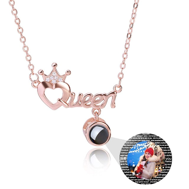 Projection Necklace Custom Photo Name Queen Crown Heart Pendant Personalized DIY - MERGE.DAY.1.FREESTYLE