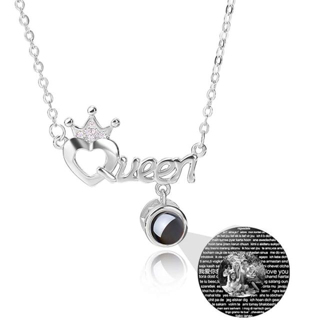 Projection Necklace Custom Photo Name Queen Crown Heart Pendant Personalized DIY - MERGE.DAY.1.FREESTYLE