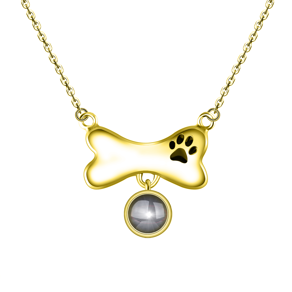 Custom Dog Bone Shaped Projection Necklace Personalized Name Photo Trendy Pendant - MERGE.DAY.1.FREESTYLE
