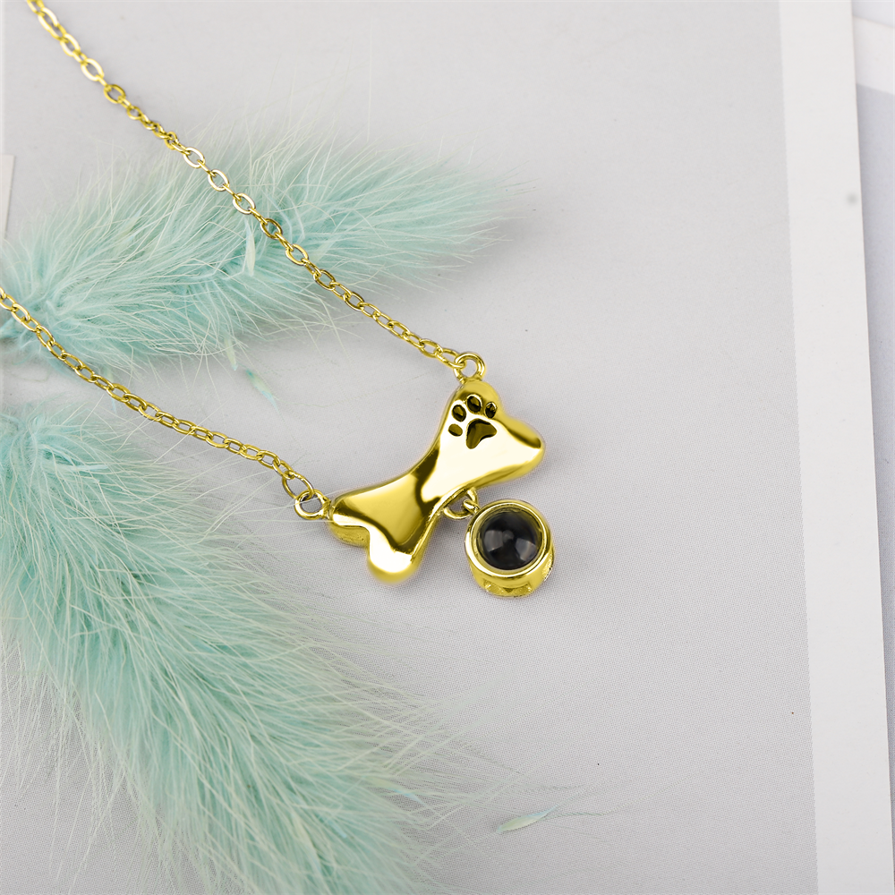 Custom Dog Bone Shaped Projection Necklace Personalized Name Photo Trendy Pendant - MERGE.DAY.1.FREESTYLE