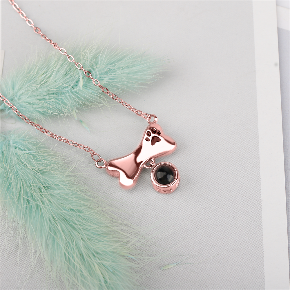 Custom Dog Bone Shaped Projection Necklace Personalized Name Photo Trendy Pendant - MERGE.DAY.1.FREESTYLE