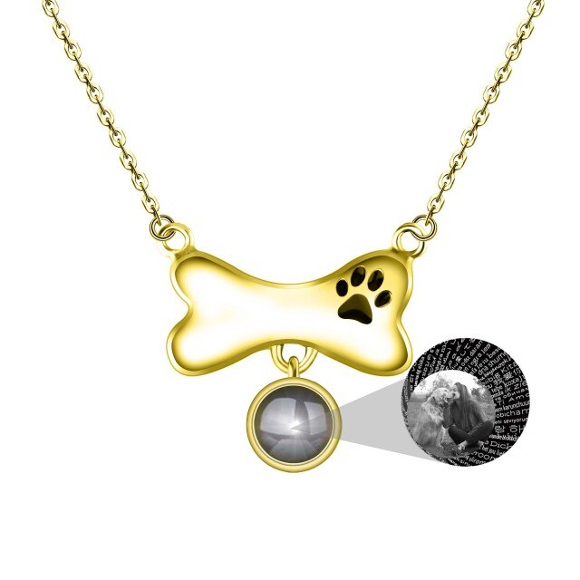 Custom Dog Bone Shaped Projection Necklace Personalized Name Photo Trendy Pendant - MERGE.DAY.1.FREESTYLE