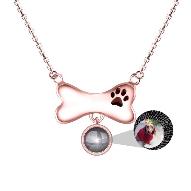 Custom Dog Bone Shaped Projection Necklace Personalized Name Photo Trendy Pendant - MERGE.DAY.1.FREESTYLE