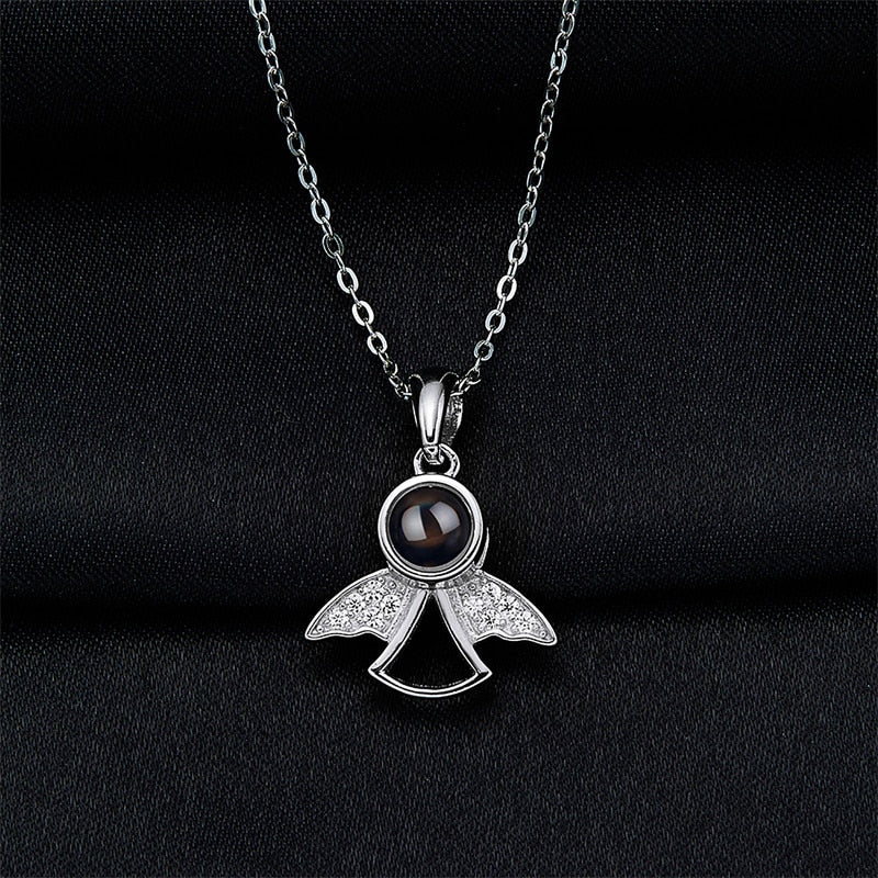 Projection Photo Memory Necklace Angel Pendant With Crystal Wing Personalized Jewelry - MERGE.DAY.1.FREESTYLE