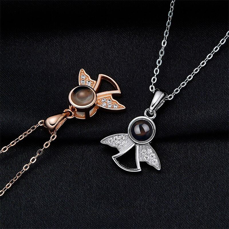 Projection Photo Memory Necklace Angel Pendant With Crystal Wing Personalized Jewelry - MERGE.DAY.1.FREESTYLE