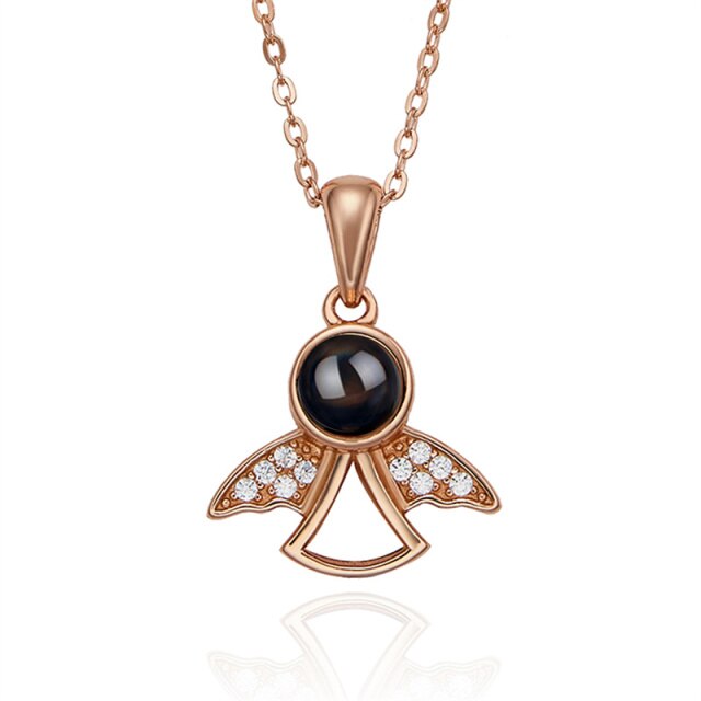 Projection Photo Memory Necklace Angel Pendant With Crystal Wing Personalized Jewelry - MERGE.DAY.1.FREESTYLE