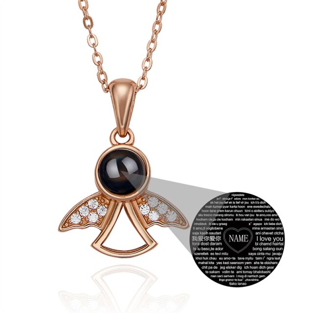 Projection Photo Memory Necklace Angel Pendant With Crystal Wing Personalized Jewelry - MERGE.DAY.1.FREESTYLE
