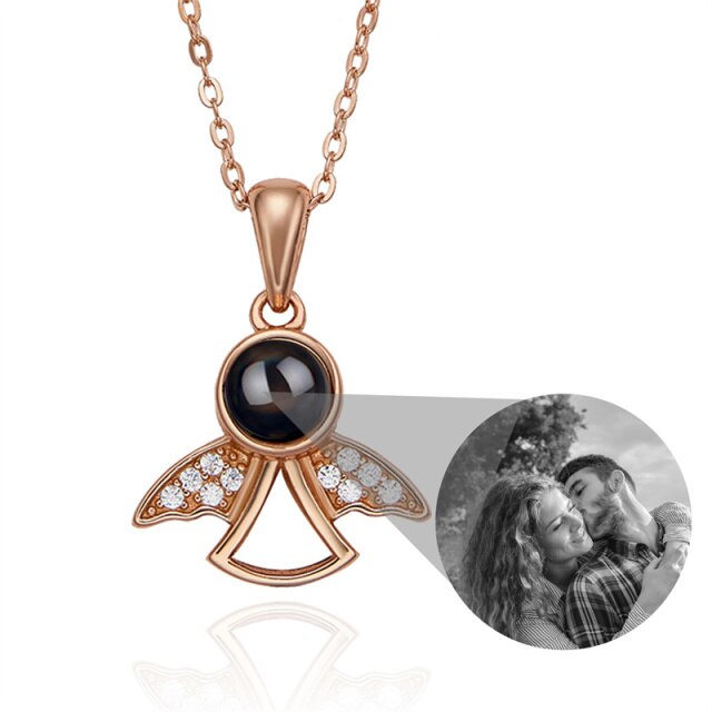 Projection Photo Memory Necklace Angel Pendant With Crystal Wing Personalized Jewelry - MERGE.DAY.1.FREESTYLE
