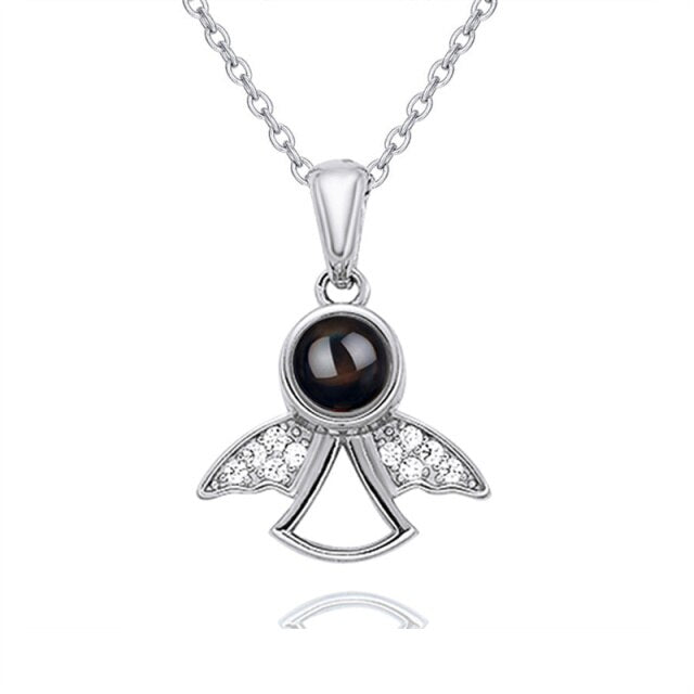 Projection Photo Memory Necklace Angel Pendant With Crystal Wing Personalized Jewelry - MERGE.DAY.1.FREESTYLE