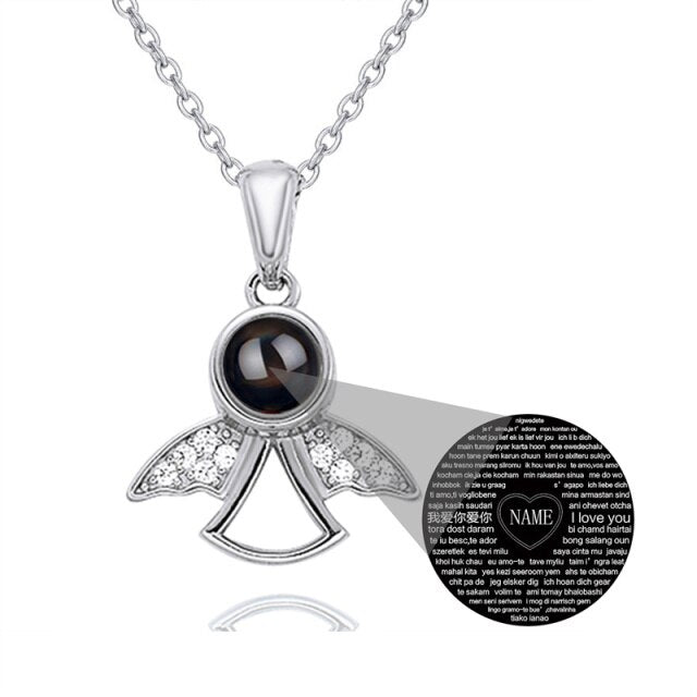 Projection Photo Memory Necklace Angel Pendant With Crystal Wing Personalized Jewelry - MERGE.DAY.1.FREESTYLE