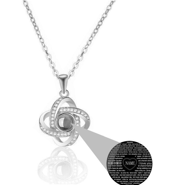 Personalized 4 Leaves Projection Necklace Custom Name 100 Languages I Love You Pendant - MERGE.DAY.1.FREESTYLE