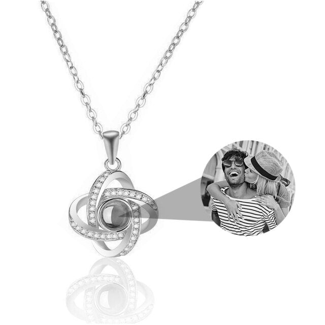 Personalized 4 Leaves Crystal Rose Projection Necklace Custom Photo Name Pendant - MERGE.DAY.1.FREESTYLE