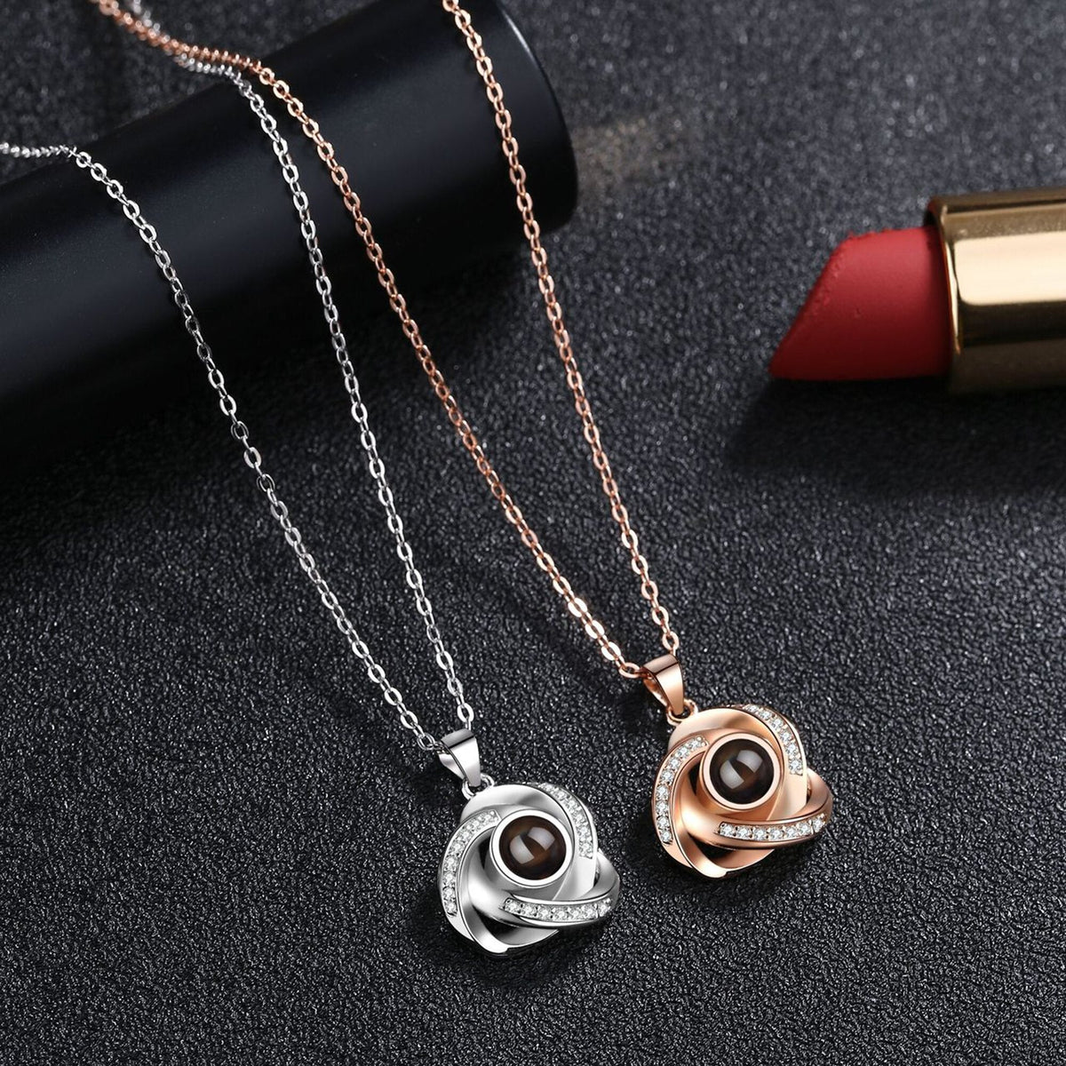 Customize Name Projection Photo Romantic Crystal Rose Necklace Gift - MERGE.DAY.1.FREESTYLE