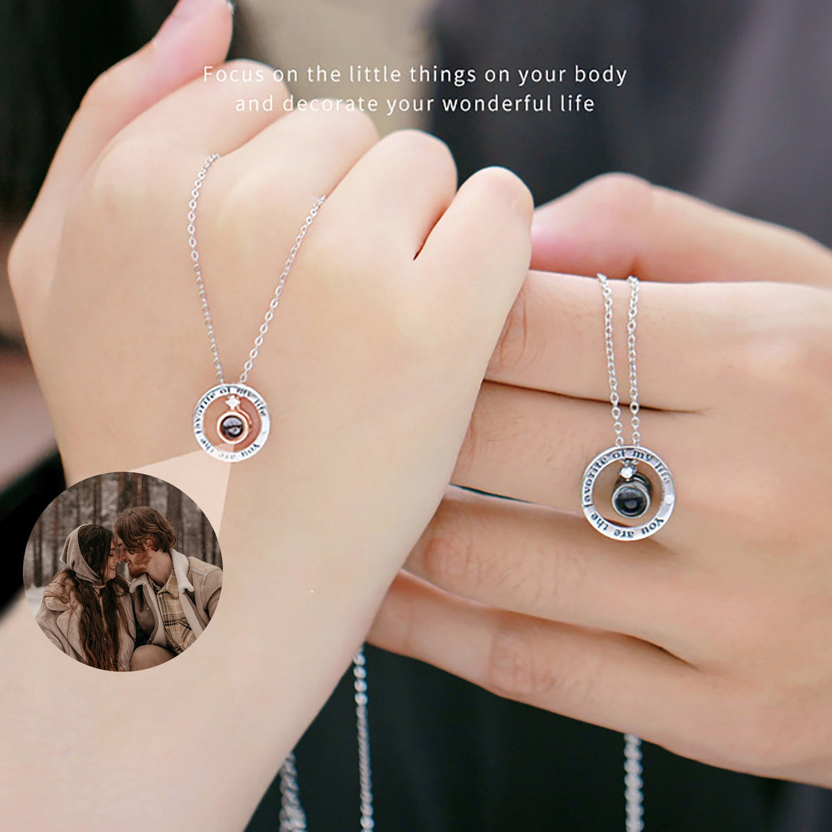 Personalized Letter Decoration Round Pendant Custom Color Photo Couple Projection Necklace - MERGE.DAY.1.FREESTYLE