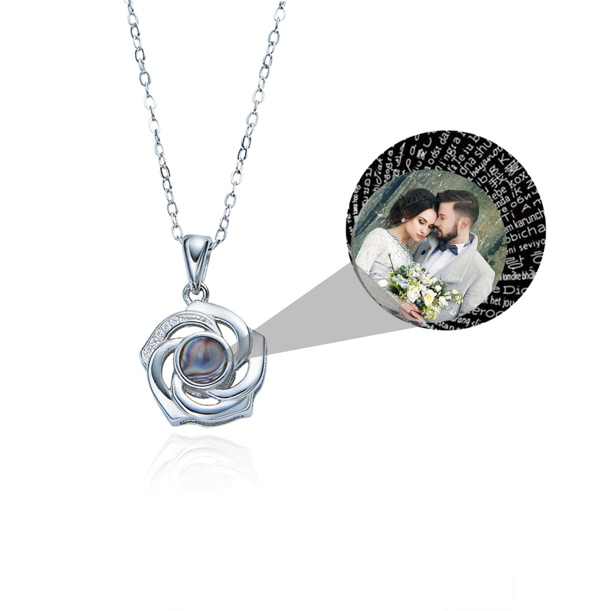 Customized Photo Name Trendy Rose Flower Shape Crystal Necklace Personalized Pendant Jewelry - MERGE.DAY.1.FREESTYLE