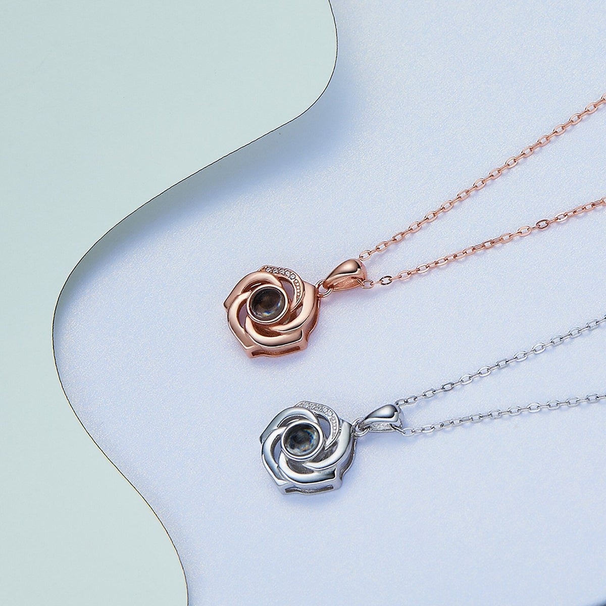 Customized Photo Name Trendy Rose Flower Shape Crystal Necklace Personalized Pendant Jewelry - MERGE.DAY.1.FREESTYLE