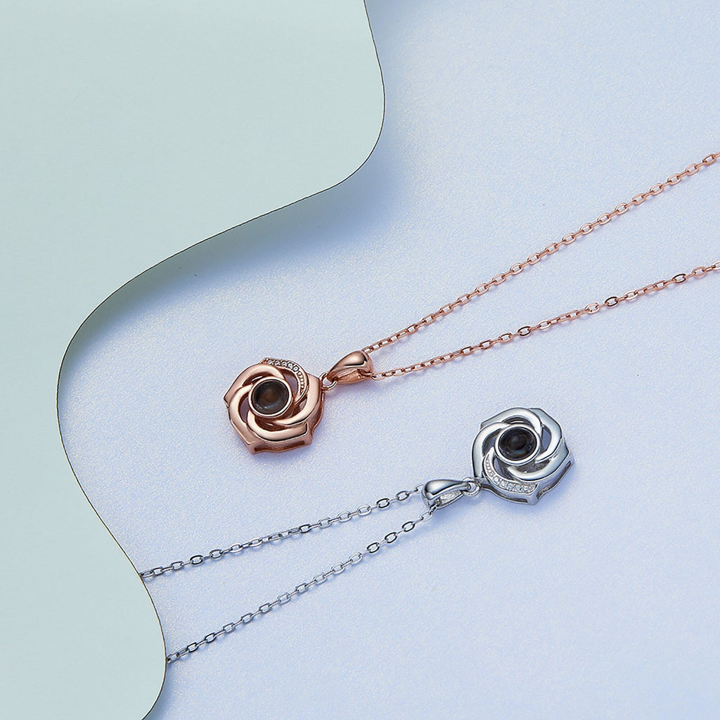 Customized Photo Name Trendy Rose Flower Shape Crystal Necklace Personalized Pendant Jewelry - MERGE.DAY.1.FREESTYLE