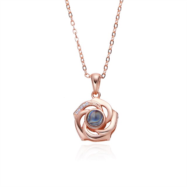 Customized Photo Name Trendy Rose Flower Shape Crystal Necklace Personalized Pendant Jewelry - MERGE.DAY.1.FREESTYLE