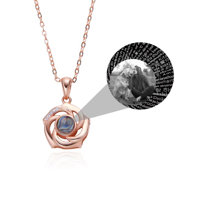 Customized Photo Name Trendy Rose Flower Shape Crystal Necklace Personalized Pendant Jewelry - MERGE.DAY.1.FREESTYLE