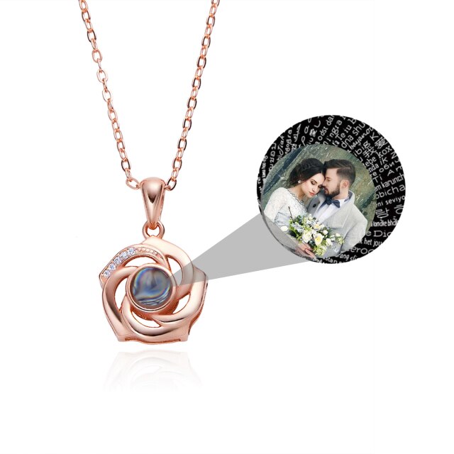 Customized Photo Name Trendy Rose Flower Shape Crystal Necklace Personalized Pendant Jewelry - MERGE.DAY.1.FREESTYLE