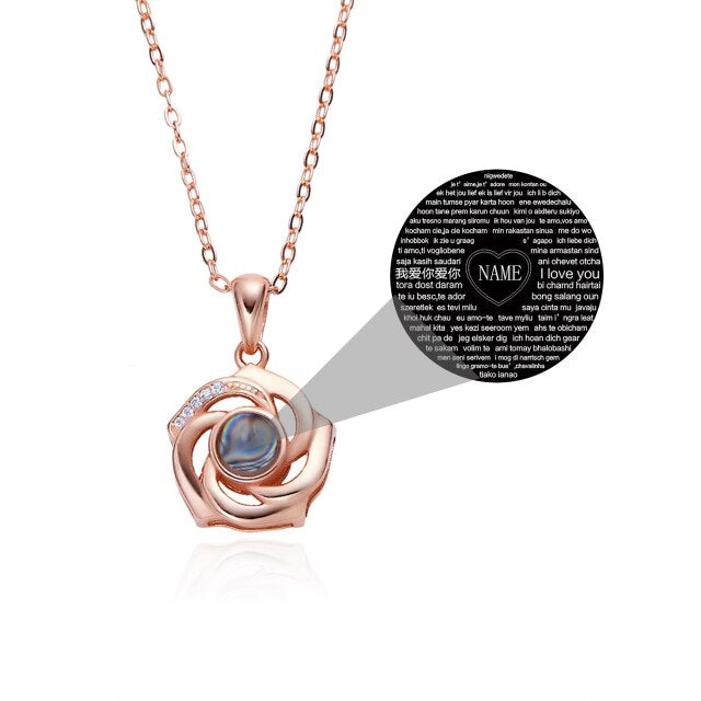 Customized Photo Name Trendy Rose Flower Shape Crystal Necklace Personalized Pendant Jewelry - MERGE.DAY.1.FREESTYLE