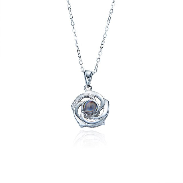 Customized Photo Name Trendy Rose Flower Shape Crystal Necklace Personalized Pendant Jewelry - MERGE.DAY.1.FREESTYLE