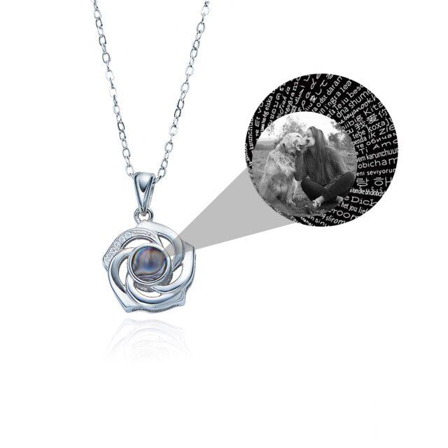 Customized Photo Name Trendy Rose Flower Shape Crystal Necklace Personalized Pendant Jewelry - MERGE.DAY.1.FREESTYLE