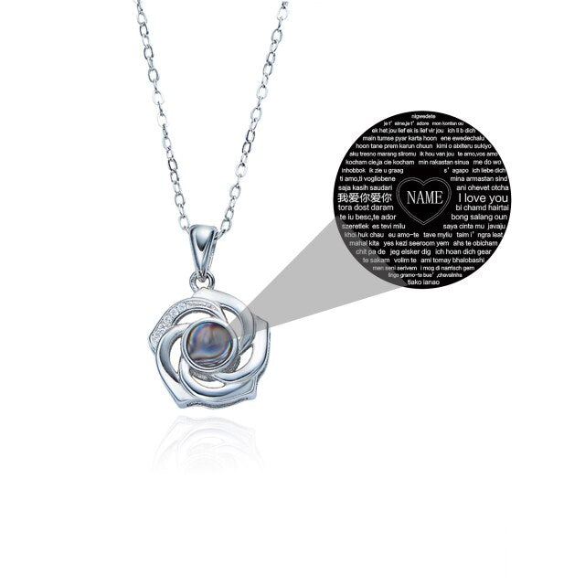 Customized Photo Name Trendy Rose Flower Shape Crystal Necklace Personalized Pendant Jewelry - MERGE.DAY.1.FREESTYLE