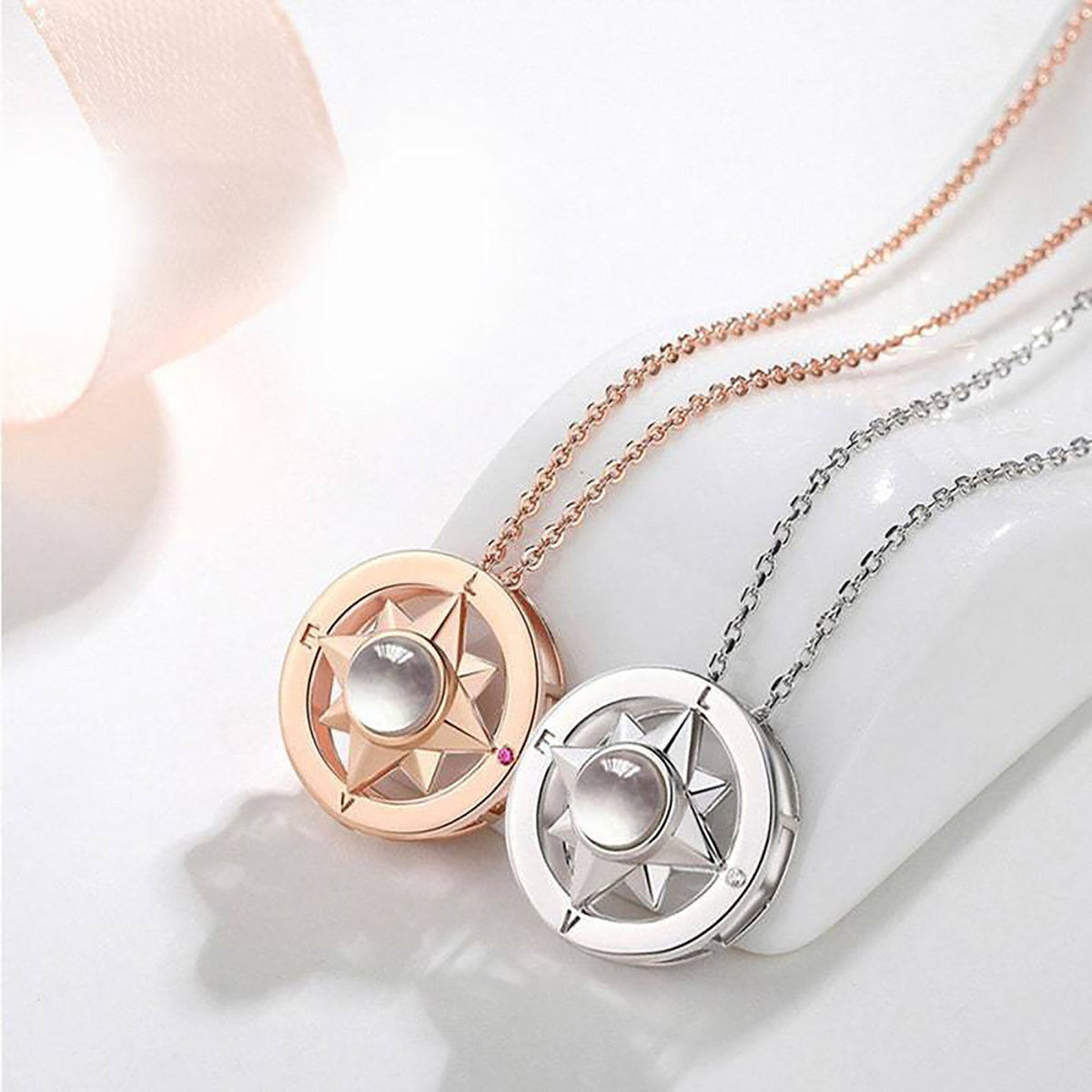Projection Photo Necklace Custom Compass Necklace Personalized Lucky Star Couple Jewelry - MERGE.DAY.1.FREESTYLE