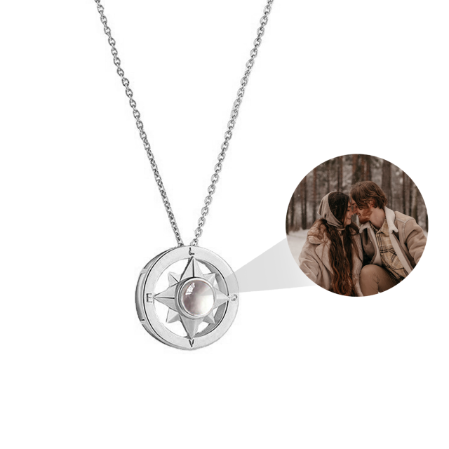 Projection Photo Necklace Custom Compass Necklace Personalized Lucky Star Couple Jewelry - MERGE.DAY.1.FREESTYLE