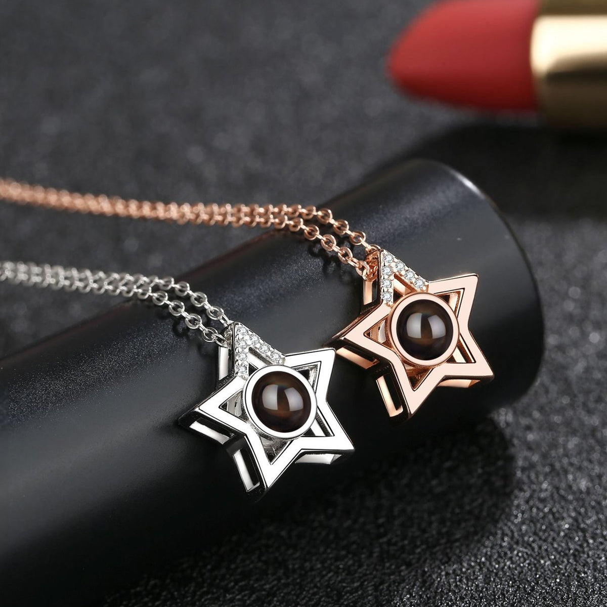 Custom Name Photo Projection Pendant Five Pointed Star Personalized Necklace - MERGE.DAY.1.FREESTYLE