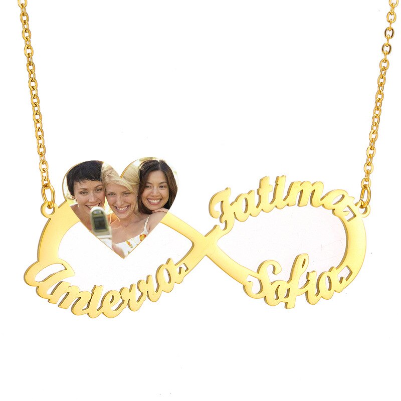 Personalized Steel Infinity Symbol Shape Heart Nameplate Necklace Custom Photo Text Engrave Name Pendant - MERGE.DAY.1.FREESTYLE