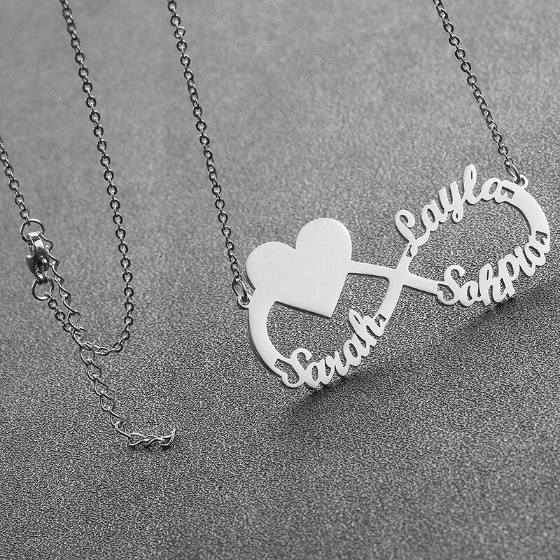 Personalized Steel Infinity Symbol Shape Heart Nameplate Necklace Custom Photo Text Engrave Name Pendant - MERGE.DAY.1.FREESTYLE