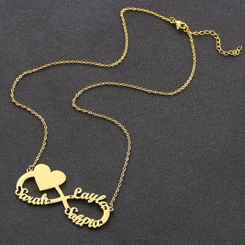 Personalized Steel Infinity Symbol Shape Heart Nameplate Necklace Custom Photo Text Engrave Name Pendant - MERGE.DAY.1.FREESTYLE