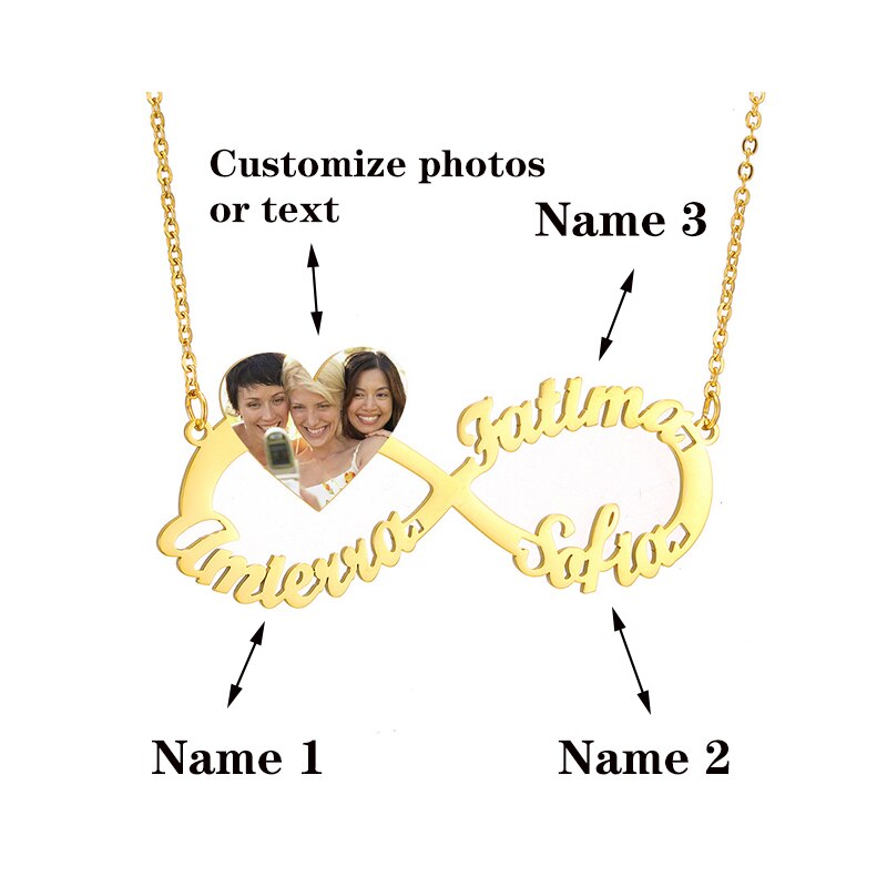 Personalized Steel Infinity Symbol Shape Heart Nameplate Necklace Custom Photo Text Engrave Name Pendant - MERGE.DAY.1.FREESTYLE