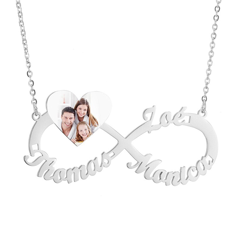 Personalized Steel Infinity Symbol Shape Heart Nameplate Necklace Custom Photo Text Engrave Name Pendant - MERGE.DAY.1.FREESTYLE
