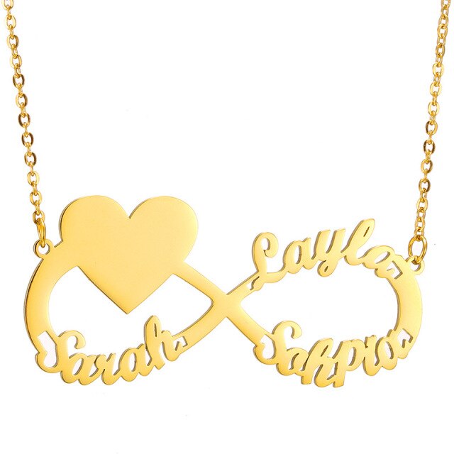 Personalized Steel Infinity Symbol Shape Heart Nameplate Necklace Custom Photo Text Engrave Name Pendant - MERGE.DAY.1.FREESTYLE