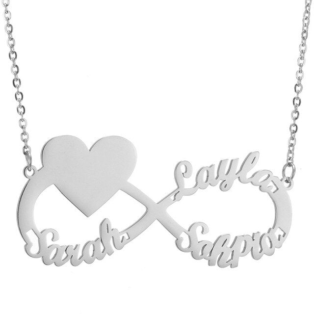 Personalized Steel Infinity Symbol Shape Heart Nameplate Necklace Custom Photo Text Engrave Name Pendant - MERGE.DAY.1.FREESTYLE