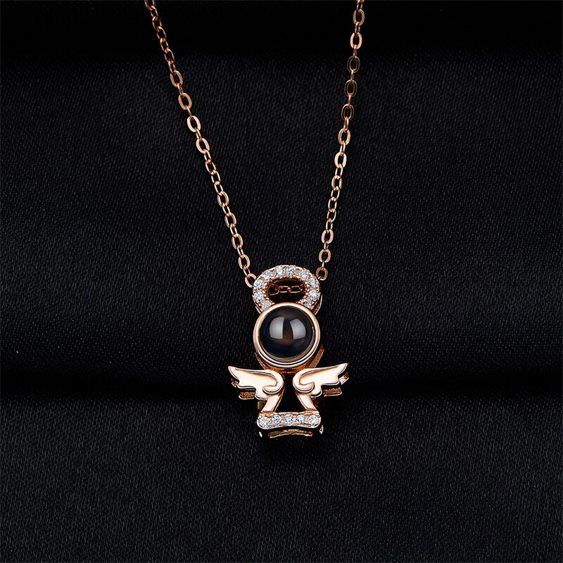 Personalized Memory Projection Necklace Customized Crystal Angel Wings Pendant - MERGE.DAY.1.FREESTYLE