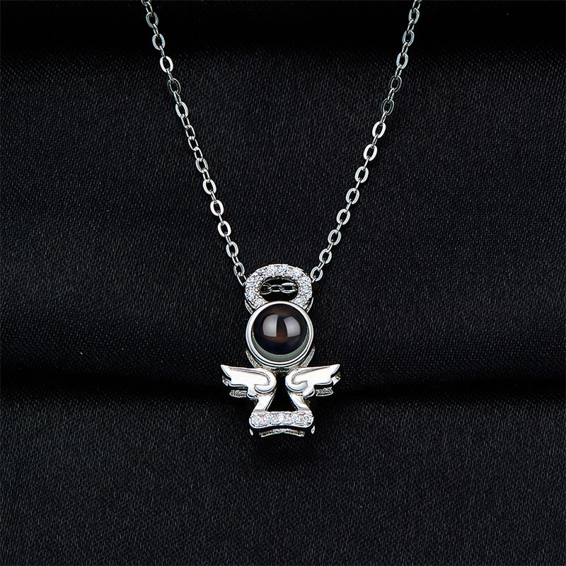 Personalized Memory Projection Necklace Customized Crystal Angel Wings Pendant - MERGE.DAY.1.FREESTYLE