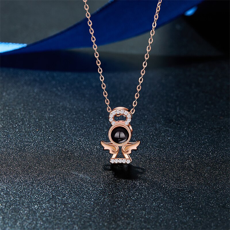 Personalized Memory Projection Necklace Customized Crystal Angel Wings Pendant - MERGE.DAY.1.FREESTYLE