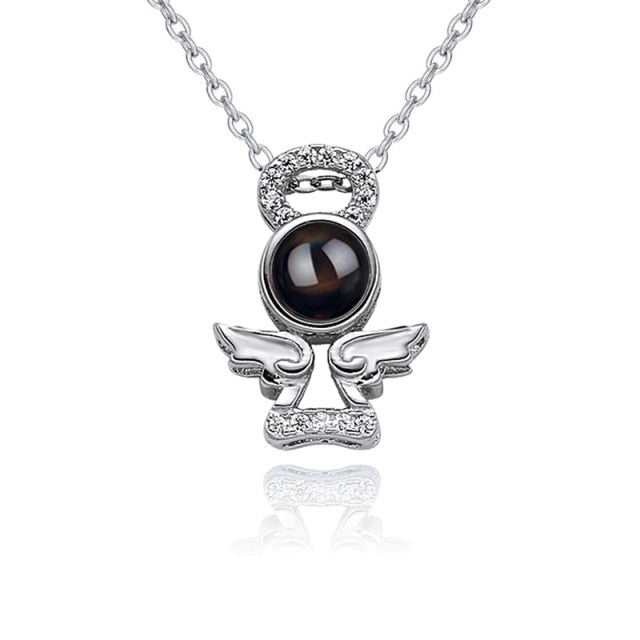Personalized Memory Projection Necklace Customized Crystal Angel Wings Pendant - MERGE.DAY.1.FREESTYLE