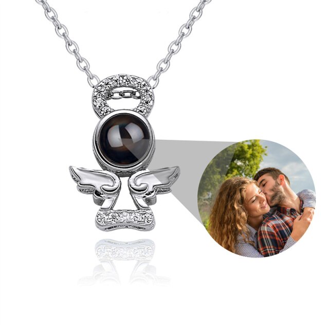 Personalized Memory Projection Necklace Customized Crystal Angel Wings Pendant - MERGE.DAY.1.FREESTYLE