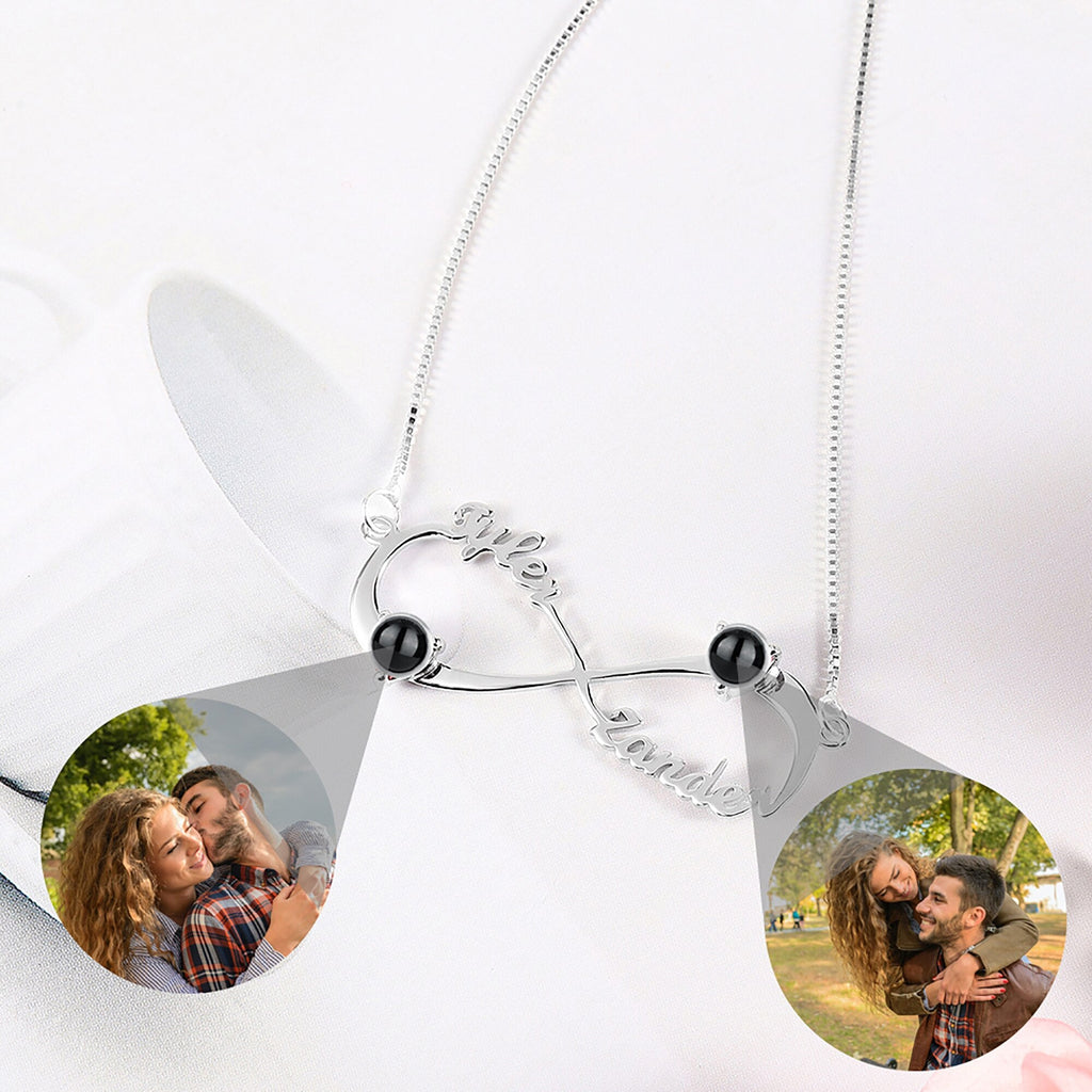 Personalized Infinity Symbol Projection Necklace For Women Customize Name Photo Pendant - MERGE.DAY.1.FREESTYLE