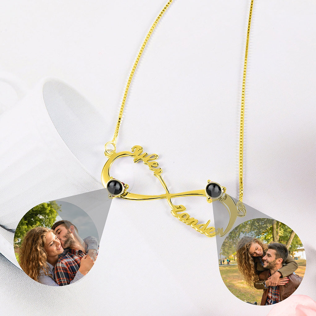 Personalized Infinity Symbol Projection Necklace For Women Customize Name Photo Pendant - MERGE.DAY.1.FREESTYLE