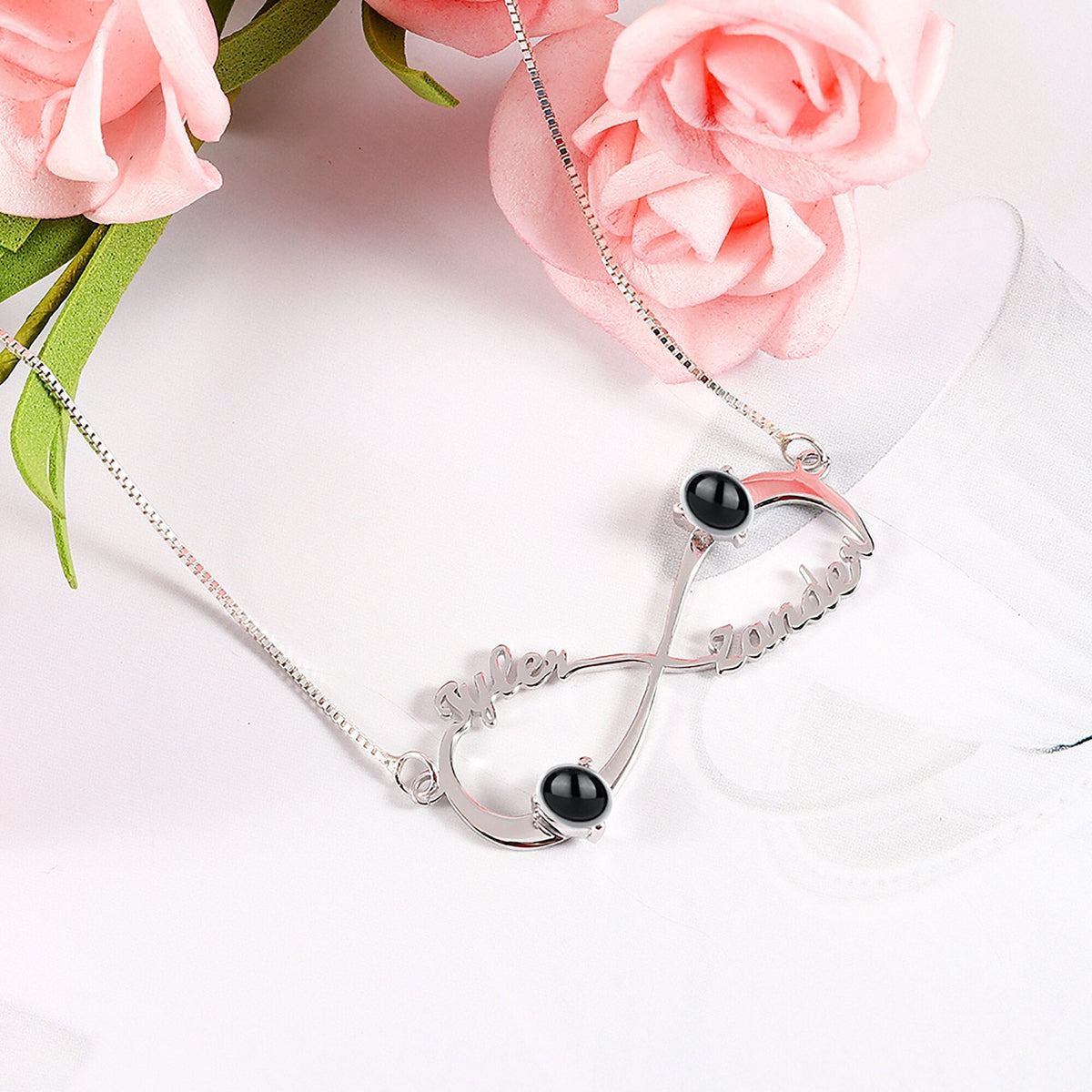Personalized Infinity Symbol Projection Necklace For Women Customize Name Photo Pendant - MERGE.DAY.1.FREESTYLE