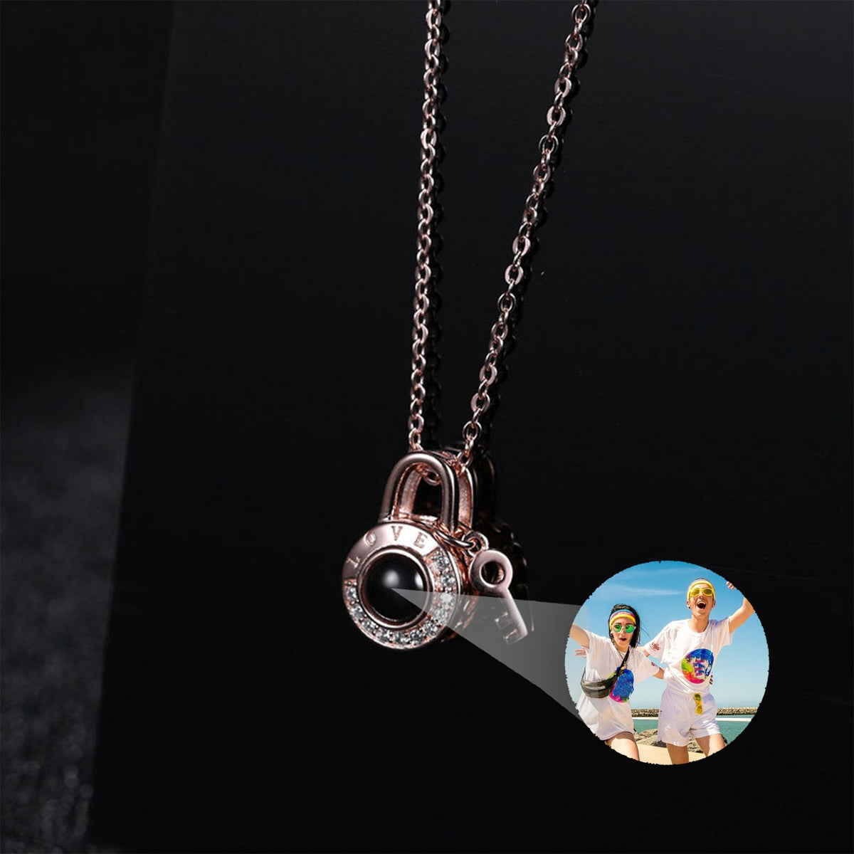 Personalized Photo Name Projection Lock Key Couple Necklace New Custom Pendant Necklaces - MERGE.DAY.1.FREESTYLE